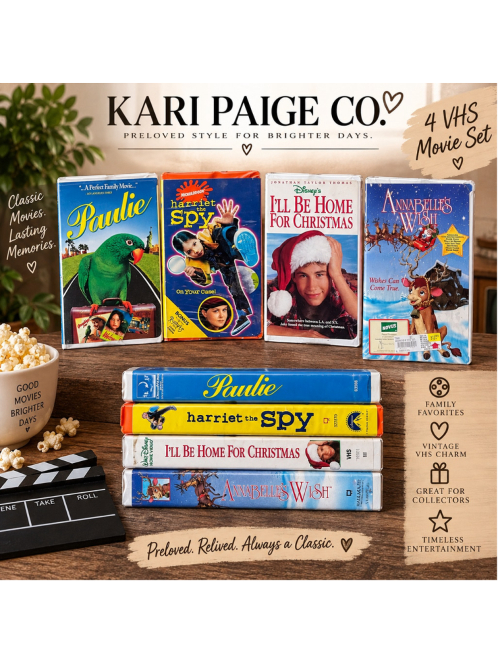 Vintage VHS Movie Lot of 4 1990s Family Kids Paulie Harriet the Spy Christmas